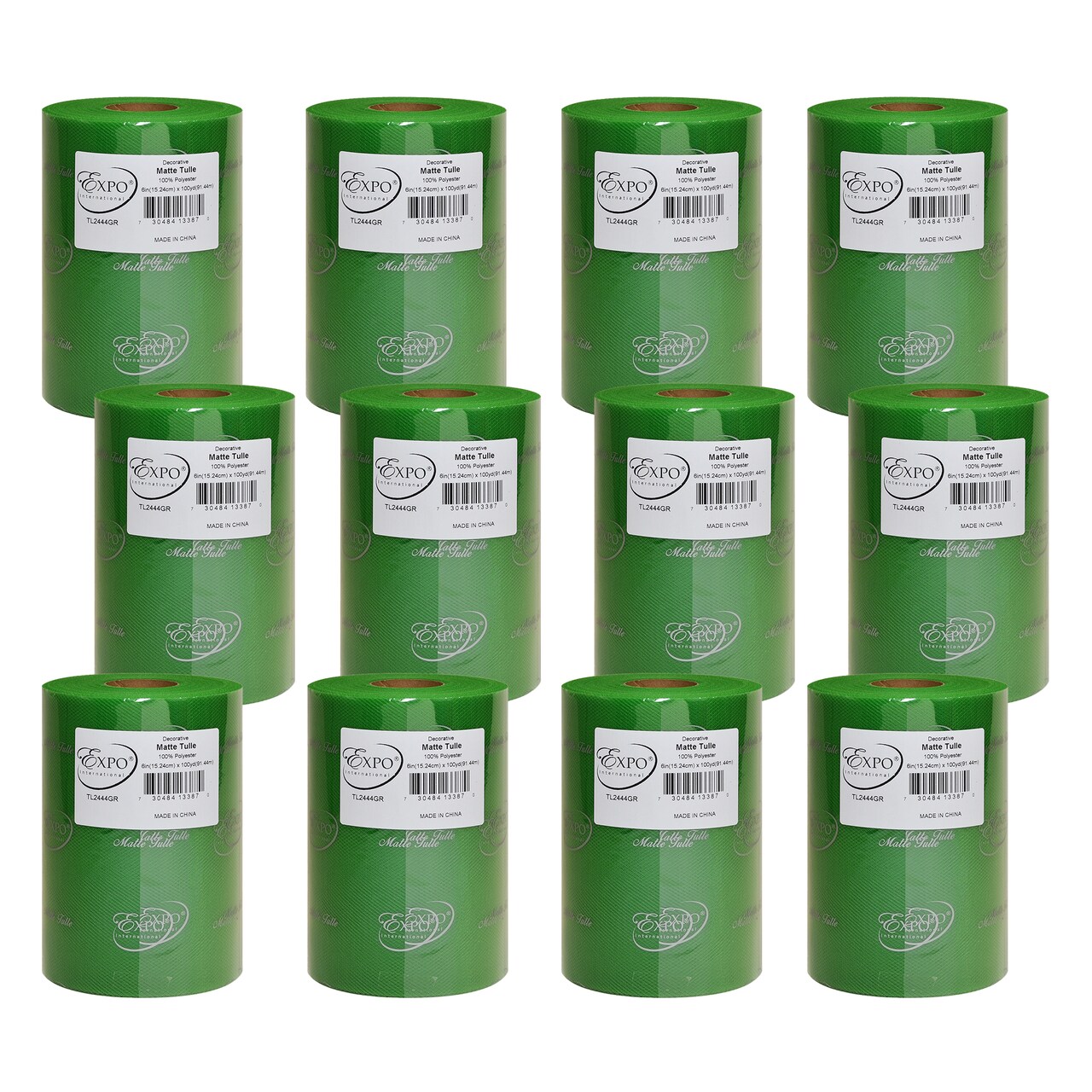 Pack of 12 Decorative Matte Tulle Spool of 6 inch X 100 yards